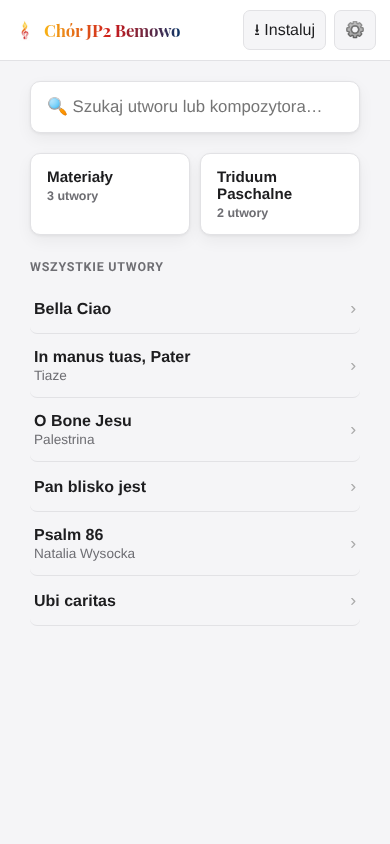 Ekran biblioteki z listą utworów