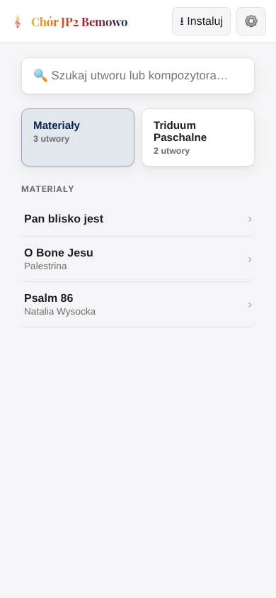 Wybrana playlista z przefiltrowaną listą utworów
