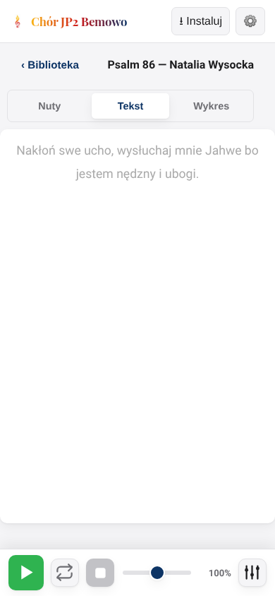 Widok samego tekstu utworu